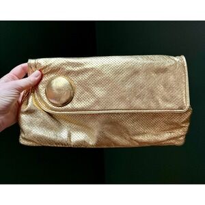 Vintage GOLDENBLEU Metallic Perforated Foldover Clutch Evening Bag